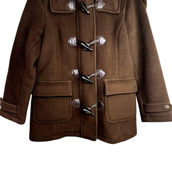 Brooks Brothers Womens Duffle Coat Jacket Toggle Hooded Wool Brown Size 2 Winter - Picture 6 of 16